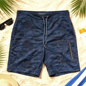 Mack Weldon Board Shorts Men's 31/32 Blue Black Camo Drawstring Unlined Pockets
